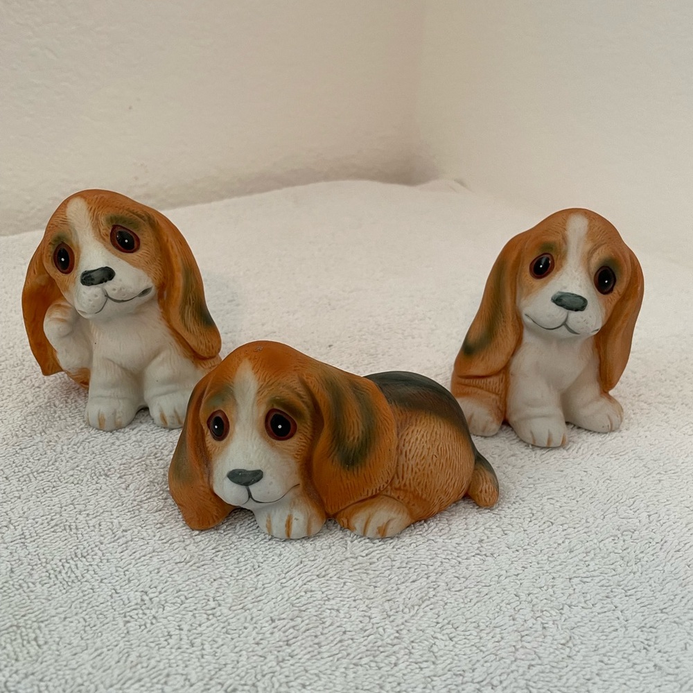 Three Homco Porcelain Dog Figurines Vintage